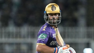 Ajinkya Rahane watches the ball after playing a shot during the IPL match between Kolkata Knight Riders and Gujarat Titans (AFP) Ajinkya Rahane watches the ball after playing a shot during the IPL match between Kolkata Knight Riders and Gujarat Titans (AFP)