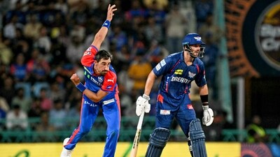 It was Mitchell Starc, who dealt a telling blow when he got the dangerous-looking Nicholas Pooran (9). (AFP) It was Mitchell Starc, who dealt a telling blow when he got the dangerous-looking Nicholas Pooran (9). (AFP)
