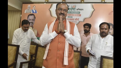 Deputy CM Keshav Prasad Maurya at the BJP’s Lucknow headquarters on Tuesday. (Deepak Gupta/HT) Deputy CM Keshav Prasad Maurya at the BJP’s Lucknow headquarters on Tuesday. (Deepak Gupta/HT)