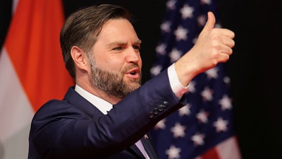 US Vice President JD Vance gestures, on the day he delivers a speech, at the Rajasthan International Centre, in Jaipur. (REUTERS)