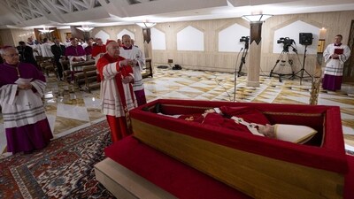 First photos of Pope Francis' coffin were released on Tuesday (AFP) First photos of Pope Francis' coffin were released on Tuesday (AFP)