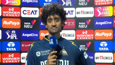 Sai Kishore talking to Nick Knight after GT beat KKR Sai Kishore talking to Nick Knight after GT beat KKR