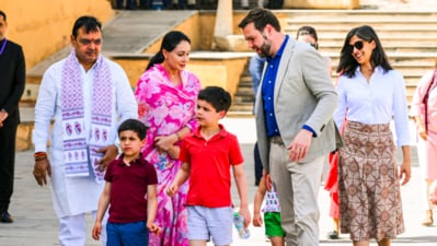 US vice president JD Vance along with his family visits the historic Amer Fort, in Jaipur. Rajasthan CM Bhajanlal Sharma and Dy CM Diya Kumari are also seen. The Vance family will depart for the US early Thursday morning. (PTI) US vice president JD Vance along with his family visits the historic Amer Fort, in Jaipur. Rajasthan CM Bhajanlal Sharma and Dy CM Diya Kumari are also seen. The Vance family will depart for the US early Thursday morning. (PTI)