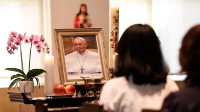 The Pope’s body will remain in the chapel for a few days before being brought for public viewing in St Peter’s Basilica. (AFP)