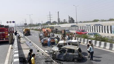 The charred cars at the spot after the incident. (Sakib Ali/HT Photo) The charred cars at the spot after the incident. (Sakib Ali/HT Photo)