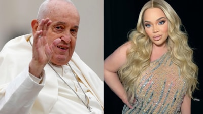 Social media users bizarrely blamed Trisha Paytas for Pope Francis' death. (AP and Instagram/ Trisha Paytas)