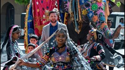 US vice president JD Vance and his sons watch a cultural performance at Amber Fort, a historical site, in Jaipur, on Tuesday. (AP) US vice president JD Vance and his sons watch a cultural performance at Amber Fort, a historical site, in Jaipur, on Tuesday. (AP)