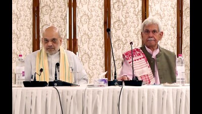 Union Home Minister Amit Shah chairs a high-level security meeting with all the agencies following the Pahalgam terror attack, in Srinagar on Tuesday. Jammu and Kashmir Lieutenant Governor Manoj Sinha also present. (ANI) Union Home Minister Amit Shah chairs a high-level security meeting with all the agencies following the Pahalgam terror attack, in Srinagar on Tuesday. Jammu and Kashmir Lieutenant Governor Manoj Sinha also present. (ANI)