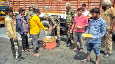 In this image posted by @Whiteknight_IA via X on April 20, 2025, Army personnel conduct a relief work after cloudburst and heavy rain triggered landslides, in Ramban, Jammu and Kashmir. (@Whiteknight_IA) In this image posted by @Whiteknight_IA via X on April 20, 2025, Army personnel conduct a relief work after cloudburst and heavy rain triggered landslides, in Ramban, Jammu and Kashmir. (@Whiteknight_IA)