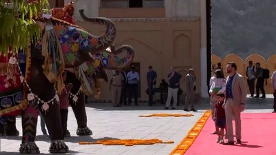 US Vice President JD Vance visits the Amber Fort in Jaipur with his family on Tuesday morning. (ANI) US Vice President JD Vance visits the Amber Fort in Jaipur with his family on Tuesday morning. (ANI)