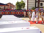 Union home minister Amit Shah pays his last respects to 26 people killed in the Pahalgam terror attack, in Srinagar, Jammu and Kashmir. Union home minister Amit Shah pays his last respects to 26 people killed in the Pahalgam terror attack, in Srinagar, Jammu and Kashmir.