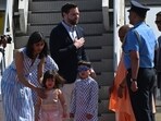 US Vice President JD Vance, Usha Vance and their kids arrive in Agra, received by UP CM Yogi Adityanath. 