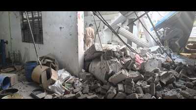 A wall of the factory caved in following boiler explosion on Wednesday evening. (HT photo)