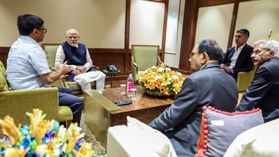 Prime Minister Narendra Modi holds a briefing meeting with External Affairs Minister S Jaishankar, National Security Advisor Ajit Doval, Foreign Secretary Vikram Misri and other officials in view of the Pahalgam terrorist attack. (ANI)