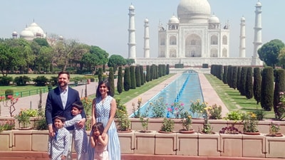 Agra, Apr 23 (ANI): United States Vice President JD Vance, along with Second Lady Usha Vance and their children, poses for a picture during their visit to the Taj Mahal, in Agra on Wednesday. (ANI Photo) (Information Department, Agra ) Agra, Apr 23 (ANI): United States Vice President JD Vance, along with Second Lady Usha Vance and their children, poses for a picture during their visit to the Taj Mahal, in Agra on Wednesday. (ANI Photo) (Information Department, Agra )