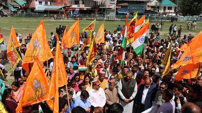 BJP staging a protest against the Pahalgam terror attack in Kullu on Wednesday. (Aqil Khan /HT) BJP staging a protest against the Pahalgam terror attack in Kullu on Wednesday. (Aqil Khan /HT)