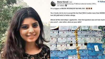 Bisma Fareed’s LinkedIn post shows her 50 plus certificates, and several medals and trophies. Bisma Fareed’s LinkedIn post shows her 50 plus certificates, and several medals and trophies.