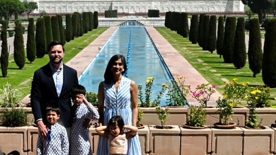 A staffer waves to U.S. Vice President JD Vance and the his family as they visit the Taj Mahal, in Agra, India, April 23, 2025. (Kenny Holston/Pool Photo via AP) (AP) A staffer waves to U.S. Vice President JD Vance and the his family as they visit the Taj Mahal, in Agra, India, April 23, 2025. (Kenny Holston/Pool Photo via AP) (AP)