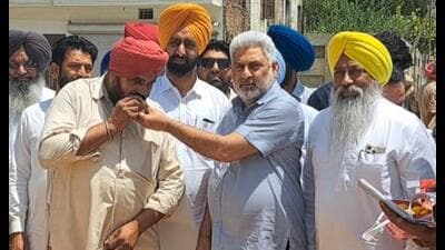 Lal Chand Kataruchak at a grain market in Sangrur on Wednesday. (HT Photo)