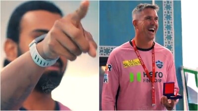 KL Rahul pointed at Kevin Pietersen after Hemang Badani's '5000 IPL runs' announcement (Delhi Capitals/X) KL Rahul pointed at Kevin Pietersen after Hemang Badani's '5000 IPL runs' announcement (Delhi Capitals/X)