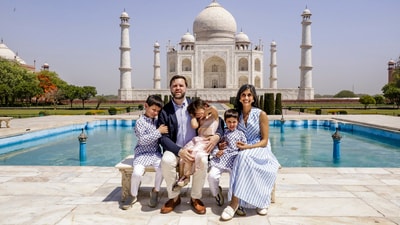 Agra: US Vice President JD Vance with wife Usha and their three children, sons Ewan and Vivek and daughter Mirabel, during a visit to the Taj Mahal, in Agra, Uttar Pradesh, Wednesday, April 23, 2025. (PTI Photo) (PTI04_23_2025_000145B) (PTI) Agra: US Vice President JD Vance with wife Usha and their three children, sons Ewan and Vivek and daughter Mirabel, during a visit to the Taj Mahal, in Agra, Uttar Pradesh, Wednesday, April 23, 2025. (PTI Photo) (PTI04_23_2025_000145B) (PTI)