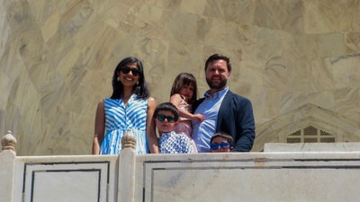 Agra: US Vice President J.D. Vance, Second Lady Usha Vance and their children during a visit to the Taj Mahal, in Agra, Uttar Pradesh, Wednesday, April 23, 2025. (PTI Photo)(PTI04_23_2025_000290B) (PTI) Agra: US Vice President J.D. Vance, Second Lady Usha Vance and their children during a visit to the Taj Mahal, in Agra, Uttar Pradesh, Wednesday, April 23, 2025. (PTI Photo)(PTI04_23_2025_000290B) (PTI)