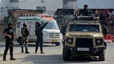 Security forces escort an ambulance following a terror attack near Pahalgam. (REUTERS) Security forces escort an ambulance following a terror attack near Pahalgam. (REUTERS)