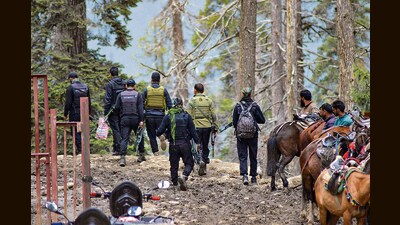 Security personnel near the site of the Pahalgam terror attack. (PTI)