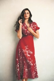 Outfit: Chique | The actor looks fresh as a daisy in this flowy, ankle-length wrap dress from Chique. Adorned with white floral and bamboo motifs, this rich red outfit is ideal for a breezy summer day or a relaxed evening gathering. (Photo: Siddharth Jaiswar) Outfit: Chique | The actor looks fresh as a daisy in this flowy, ankle-length wrap dress from Chique. Adorned with white floral and bamboo motifs, this rich red outfit is ideal for a breezy summer day or a relaxed evening gathering. (Photo: Siddharth Jaiswar)