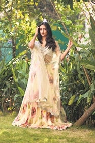 Outfit: Seeaash | Palak sets bridesmaid goals in this floral lehenga from Seeaash, paired with a blouse embellished with polki and Swarovski crystals. (Photo: Siddharth Jaiswar) Outfit: Seeaash | Palak sets bridesmaid goals in this floral lehenga from Seeaash, paired with a blouse embellished with polki and Swarovski crystals. (Photo: Siddharth Jaiswar)