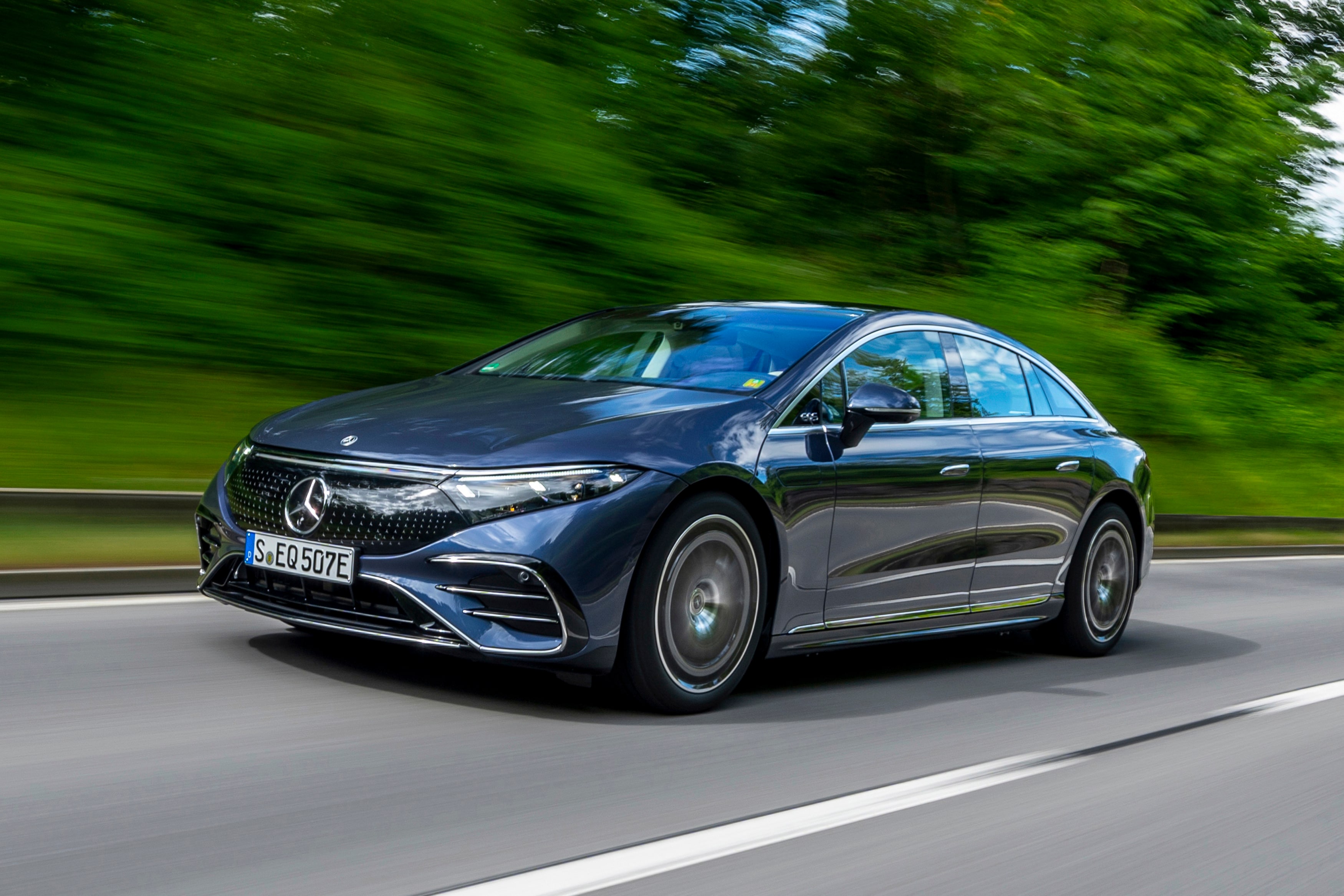 The Mercedes-Benz EQS is essentially the electric four-door coupe derivative of the S-Class executive sedan (AP) The Mercedes-Benz EQS is essentially the electric four-door coupe derivative of the S-Class executive sedan (AP)
