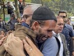 Jammu and Kashmir chief minister Omar Abdullah consoling the father of Syed Adil Hussain Shah, a pony ride operator who was killed in the terrorist attack in Pahalgam on Tuesday, in Anantnag district on Wednesday. Jammu and Kashmir chief minister Omar Abdullah consoling the father of Syed Adil Hussain Shah, a pony ride operator who was killed in the terrorist attack in Pahalgam on Tuesday, in Anantnag district on Wednesday.
