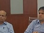 Suraksha Group-led Jaypee Infratech on April 24 assured nearly 20,000 homebuyers, who have been waiting for their homes for over 15 years, that it would invest close to  <span class='webrupee'>₹</span>5,500 crore over the next three years to complete the stalled housing units. (Left) Abhijit Gohil, CEO, Jaypee Infratech Limited and (right) Jash Panchamia, executive director, Jaypee Infratech Limited)