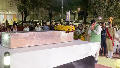 Madhya Pradesh CM Mohan Yadav pays last respects to Sushil Nathaniel, who was killed in the Pahalgam Terror attack, in Indore on Wednesday. (ANI) Madhya Pradesh CM Mohan Yadav pays last respects to Sushil Nathaniel, who was killed in the Pahalgam Terror attack, in Indore on Wednesday. (ANI)