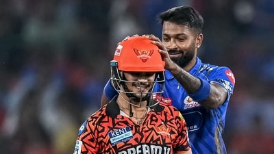 Mumbai Indians' captain Hardik Pandya (R) gestures as Sunrisers Hyderabad's Ishan Kishan walks back to the pavilion after his dismissal during the Indian Premier League (IPL) (AFP) Mumbai Indians' captain Hardik Pandya (R) gestures as Sunrisers Hyderabad's Ishan Kishan walks back to the pavilion after his dismissal during the Indian Premier League (IPL) (AFP)