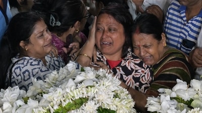 The wife of Sameer Guha, an Indian tourist who was killed by gunmen the previous day at the Pahalgam tourist site in Kashmir, mourns during her husband's funeral near their house in Kolkata on April 23, 2025. (AFP) The wife of Sameer Guha, an Indian tourist who was killed by gunmen the previous day at the Pahalgam tourist site in Kashmir, mourns during her husband's funeral near their house in Kolkata on April 23, 2025. (AFP)