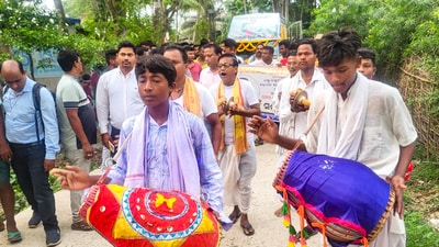People attend the funeral of Prasant Kumar Satpthy, who was killed in Pahalgam terrorist attack, at his village in Baleswar district, Odisha, Thursday, (PTI) People attend the funeral of Prasant Kumar Satpthy, who was killed in Pahalgam terrorist attack, at his village in Baleswar district, Odisha, Thursday, (PTI)