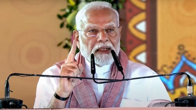 Prime Minister Narendra Modi speaks during the National Panchayati Raj Day programme, in Madhubani district, Bihar. (PMO)