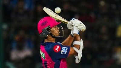 Yashasvi Jaiswal got the RR chase off to a terrific start, scoring 49(19) in a fearless display of hitting. However, he was dislodged by Josh Hazlewood right before he could reach a fifth half-century in six games. (PTI) Yashasvi Jaiswal got the RR chase off to a terrific start, scoring 49(19) in a fearless display of hitting. However, he was dislodged by Josh Hazlewood right before he could reach a fifth half-century in six games. (PTI)
