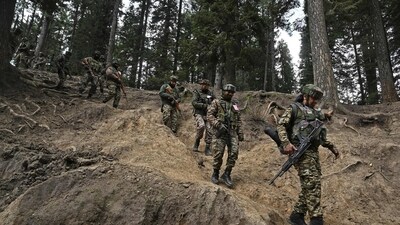 Soldiers during a search operation around Baisaran meadow in the aftermath of the terror attack in Pahalgam. (AFP) Soldiers during a search operation around Baisaran meadow in the aftermath of the terror attack in Pahalgam. (AFP)