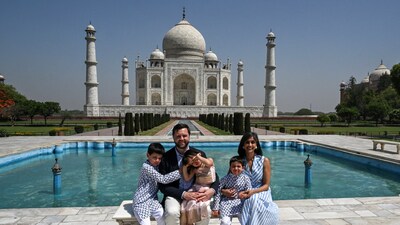 U.S. Vice President JD Vance and the Second Family visit the Taj Mahal, in Agra, India April 23, 2025. Kenny Holston/Pool via REUTERS (via REUTERS)
