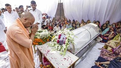 Uttar Pradesh chief minister Yogi Adityanath on Wednesday paid tribute to Shubham Dwivedi, a 30-year-old Kanpur resident who was among the 26 tourists killed in the terrorist attack in Pahalgam (PTI) Uttar Pradesh chief minister Yogi Adityanath on Wednesday paid tribute to Shubham Dwivedi, a 30-year-old Kanpur resident who was among the 26 tourists killed in the terrorist attack in Pahalgam (PTI)