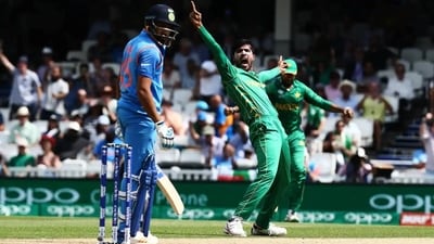 Mohammad Amir reacts after dismissing Rohit Sharma in the 2017 Champions Trophy. Mohammad Amir reacts after dismissing Rohit Sharma in the 2017 Champions Trophy.