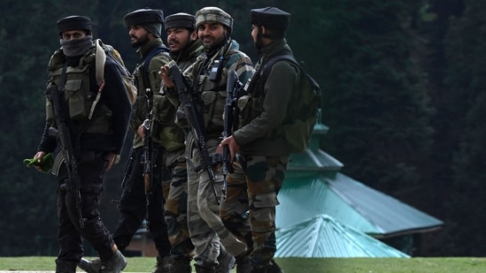 Indian soldiers inspect the site in the aftermath of an attack in Pahalgam. (AFP)