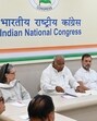 Congress Parliamentary party chairperson Sonia Gandhi Congress president Mallikarjun Kharge with LoP in Lok Sabha Rahul Gandhi during CWC meeting at AICC HQ, in New Delhi on Thursday. (HT PHOTO)