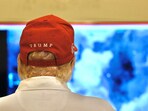 U.S. President Donald Trump looks on as military strikes are launched against Yemen's Iran-aligned Houthis over the group's attacks against Red Sea shipping, at an unspecified location.