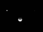 The rare celestial display known as a “triple conjunction” occurs in astronomy when three celestial bodies appear very close together in the night sky. The rare celestial display known as a “triple conjunction” occurs in astronomy when three celestial bodies appear very close together in the night sky.