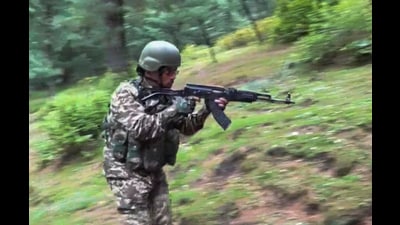 A security personnel during a search operation following a terror attack at Pahalgam, in Anantnag district, Jammu and Kashmir, Thursday, April 24, 2025. (PTI) A security personnel during a search operation following a terror attack at Pahalgam, in Anantnag district, Jammu and Kashmir, Thursday, April 24, 2025. (PTI)