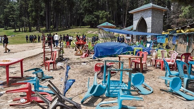 A view of the Pahalgam terrorist attack site that took place on Apr 22, leaving several people dead and many injured, at Baisaran in Pahalgam on Wednesday. (Basit Zargar)