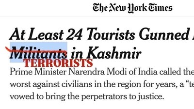 The original The New York Times headline read, “At Least 24 Tourists Gunned Down by Militants in Kashmir." (X) The original The New York Times headline read, “At Least 24 Tourists Gunned Down by Militants in Kashmir." (X)